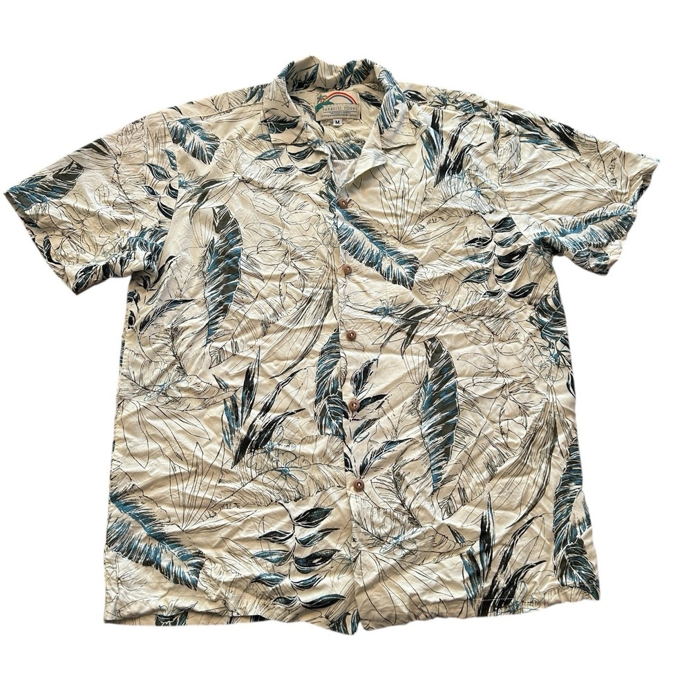 Paradise Found Shirt Medium‎ Hawaiian Tropical Vacation Short Sleeve Button Down